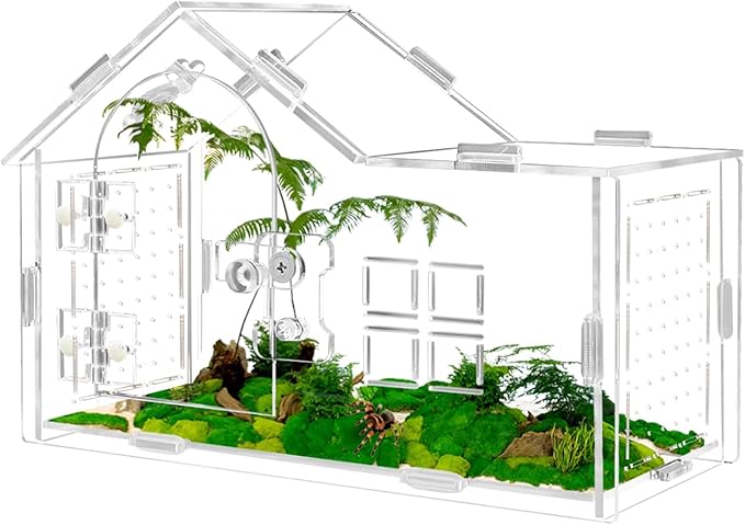 Jumping Spider Enclosure, Acrylic Habitat with Secure Feeding Port & Ventilation - Ideal Treehouse for Arboreal Spiders, Easy-Clean Terrarium for Pet Tarantulas, Mantises, and Small Invertebrates (1)