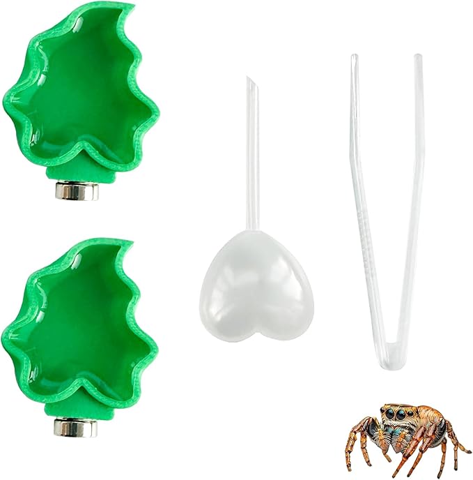2 PCS Jumping Spider Feeding Dish, Leaf Shape Tiny Food Dishes Water Bowl with 1PC Tweezer and 1PC Dropper for Jumping Spider, Tarantula and Other Small Pets