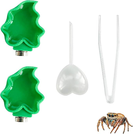 2 PCS Jumping Spider Feeding Dish, Leaf Shape Tiny Food Dishes Water Bowl with 1PC Tweezer and 1PC Dropper for Jumping Spider, Tarantula and Other Small Pets