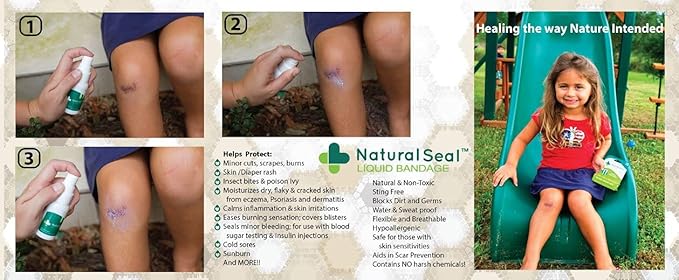 KeriCure's Natural Seal Invisible Liquid Bandage, 2 Pack, Soothe, Seal and Protect Small cuts, scrapes, rashes and More - NO Harsh Chemicals - Sting Free - Moisturizing Spray on Bandage