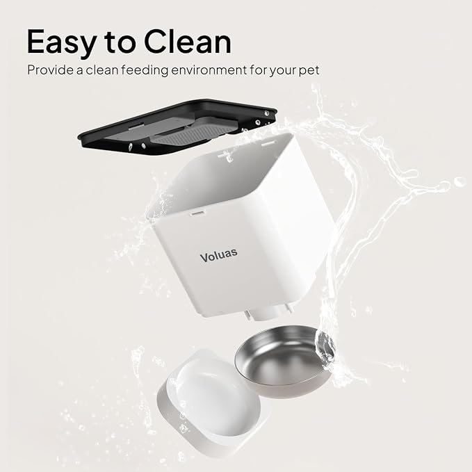 VOLUAS Automatic Cat Feeder, 6L Timed Dry Food Dispenser for Cats & Dogs | Programmable Portion Control, Up to 4 Meals Daily, Dual Power Supply, Power-Off Memory, 10-Second Voice Recorder