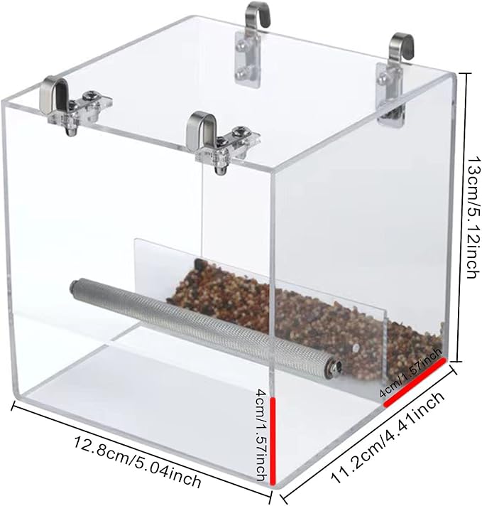 Automatic Bird Feeder for Cage, Automatic Acrylic Bird Feeder No Mess Bird Cage for Small Bird Parrots Canary Parakeet Budgerigar Crested Myna Cockatiel (Small)