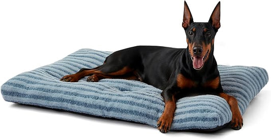 FURTIME Washable XXL Dog Bed for Extra Large Dogs, Giant Dog Crate Beds | Comfy Fluffy Kennel Pad Anti-Slip Pet Sleeping Mat, Machine Washable Dogs Pillow, 47"x29"x4", Blue