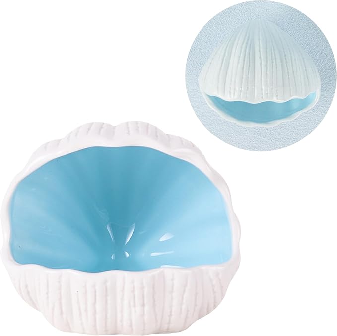 AnRui Cute Ceramic Aquarium Decorations Large Conch Shell-Shaped House Thematic Betta Fish Tank Accessory Decor Ornament Hideout Cave for Fish Playing or Hiding, Blue