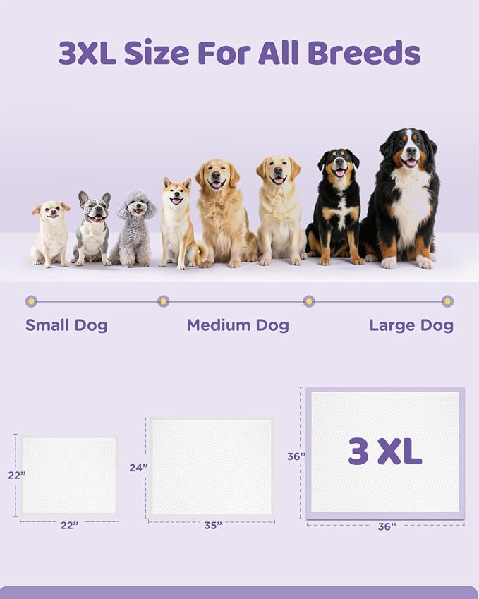 iweepet 36"x36" 4XL Lavender Scented Disposable Dog Pee Pads, 45 Count | Extra Large Puppy Training Pads with 6-Layer Super Absorbent Protection, Leakproof Puppy Pads for Large Dogs & Senior Pets