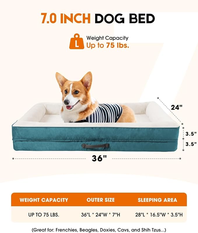 Upvilla Orthopedic Dog Bed, Four-Sided Medium Dog Sofa, Washable Cover Blue | Removable Waterproof Dog Bed Cover, Egg-Crate Orthopedic Foam, Built-In Carry Handle, Indoor Small Pet Beds, Cat Beds