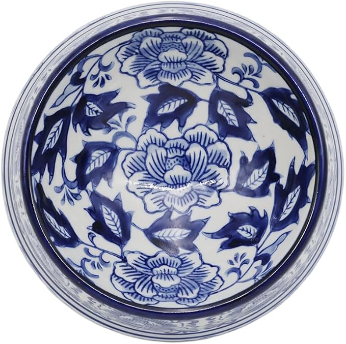 Aimusego Blue and White Flower Pattern Ceramic Dog Food Dish for Small Medium Dogs and Cat,Heavy Non-Slip Porcelain Pet Bowl for Food and Water -6.7inch