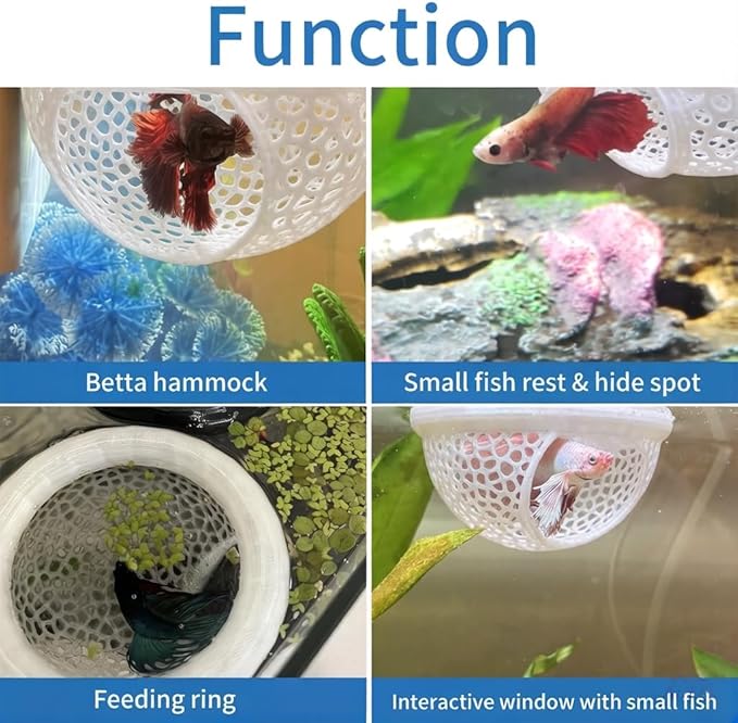 2 PCS Betta Hammock,Bett a Bed, Floating Betta Fish Hammock, 3D Printed Aquarium Decor, Betta Fish Feeder, Safe Resting Spot for Betta, Shrimp and Small Fish(White)