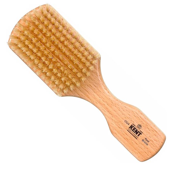 Kent OG4 Rectangular Beachwood Gentlemen's Hair Brush and Facial Brush for Beard Care - Exfoliating Natural Boar Bristle Brush for Mens Grooming, Hair Care, and Beard Straightener for Men's Skin Care