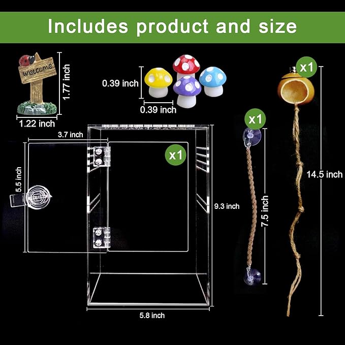Spider Terrarium Kit, Jumping Spider Enclosure with Hideout, Rope Bridge, Ledge Ladder, Micro Habitat Terrarium for Small Tree Dwelling Reptiles, Arboreal Tarantula Enclosure (6x6x9 Inches)