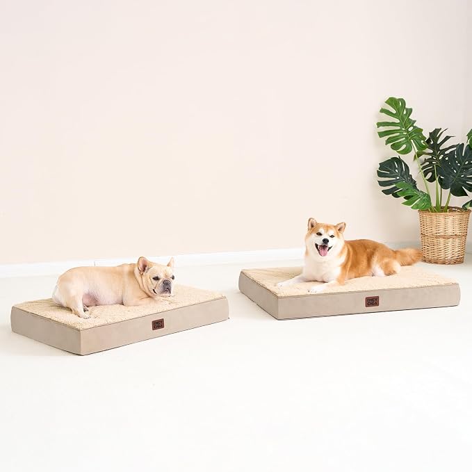 EHEYCIGA Orthopedic Dog Bed with Removable Washable Cover, Khaki, 30IN | Egg Crate Foam Support, Durable Oxford fabric, Non-Slip Bottom, Machine Washable, Soft Waterproof Plush Pet Bed Mat For Crate
