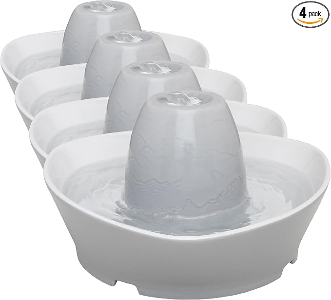 PetSafe Ceramic Pet Fountain – for Cats and Small Dogs 60 Oz Water Capacity Whisper-Quiet Flow – Great for Shy or Timid Pets Fresh, Filtered Water 1 Count (Pack of 4)
