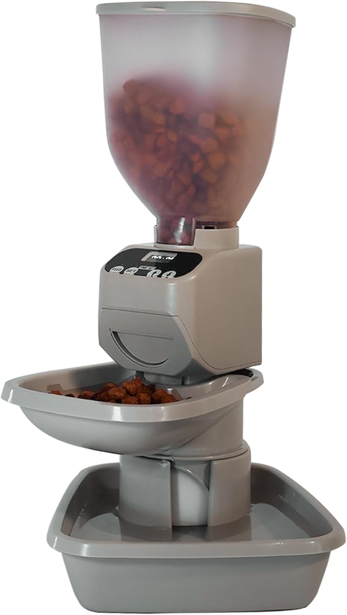 Feeding Friend® Automatic Dog & Cat Food Feeder with Water Dispenser –Smart Pet Feeder with Portion Control, OLED Display, Anti Jam Design, Battery Operated Dispenser for Small - (XS) Pets 4-15 Taupe