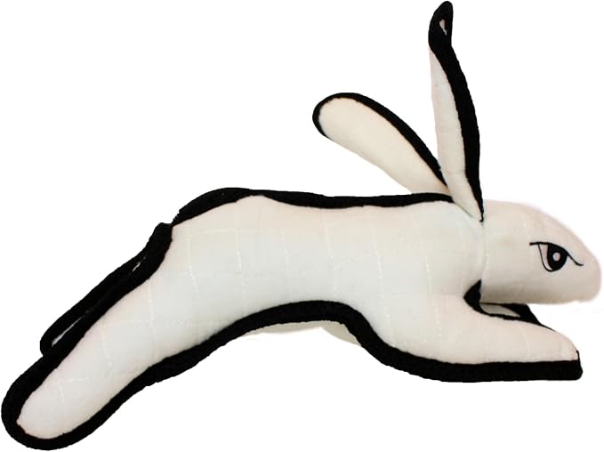 TUFFY - World's Tuffest Soft Dog Toy - Barnyard White Rabbit - Squeakers - Multiple Layers. Made Durable, Strong & Tough. Interactive Play (Tug, Toss & Fetch). Machine Washable & Floats