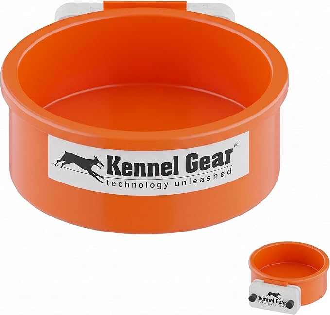 Dog Crate Water Bowl No Spill, 20oz Food-Grade Polypropylene Feeder (Orange)