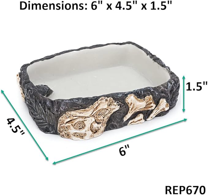 Penn-Plax Reptology Reptile Fossil Rock Food/Water Dish – Great for Bearded Dragons, Geckos, Chameleons, Snakes, Hermit Crabs, and Many More – Medium