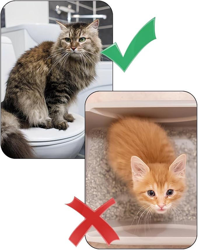 Cat Toilet Training Kit – Litter Box Alternative with Tray, Reusable Potty Seat Adapter for Cats & Kittens, Hygienic Flushable Urinal, Includes Step by Step Trainer Seat(Grey)