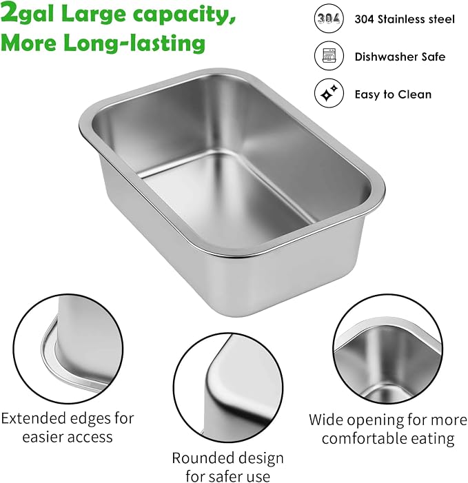 2 Gallon Elevated Dog Water Bowl for Large Dogs with Spill-Proof Mat, 4-Height Adjustable Raised Dog Water Bowl Stand (9.4-14.2'') with Stainless Steel Bowls for Indoor/Outdoor