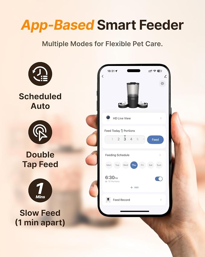 Dual-Camera Automatic Pet Feeder with 2 Bowls, 6L Smart Feeder for 2 Cats | 2K HD Video, App Control, Slow Feed Mode, Up to 20 Meals, 2-Way Audio, Night Vision, iOS/Android, Dry Food Only, Black