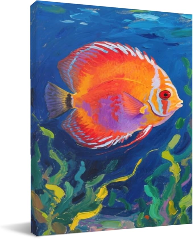 WSKLOKN Discus Fish Oversized Canvas Art for Living Rooms and Bedrooms 12x16 Inch