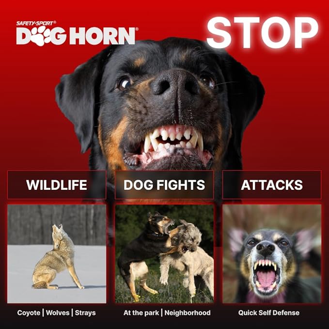 DogHorn XL (3 PK) - Air Horn for Dogs. Stop Aggressive Dogs! Scare Coyotes Bear & Wild Animals! Effective Training Tool & Outdoor Safety Alarm for Hiking Biking Camping Boating & More! (Pack of 3)