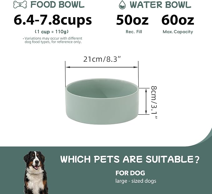 Havniva Ceramic Dog Bowls, Dog Food and Water Bowl Set, Dog Water Bowl | 8.3” Ceramic Dog Food Bowls with Non-Slip Rubber Base, Large Capacity, Dog Feeding Bowls for Large Dogs