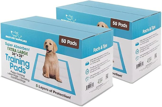 Best Pet Supplies XL (36 x 28 Inches) Puppy Pads 100 Count - Super Absorbent Dog Training Pads, Quick-Dry, Odor Control, Disposable Pee Pads, Leak-Proof Wee Wee Pads for Indoor Dogs – Baby Blue