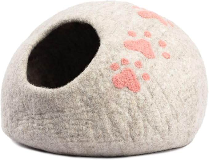 Luxurious Merino Wool Cat Cave - Foldable Hideaway Pod for Indoor Cats - Premium Felt Kitten Pet Enclosure - Covered Cat House for Ultimate Cozy Comfort by Woolygon (Paw)