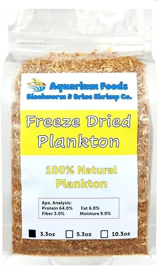 Aquatic Foods Inc. Plankton, Freeze Dried Pacific Plankton for All Marine Fish, Corals, Anemones, All Tropical Fish, Cichlids, Discus, Tetras, Goldfish, Koi & Pond Fish…3.3oz Clear Bag