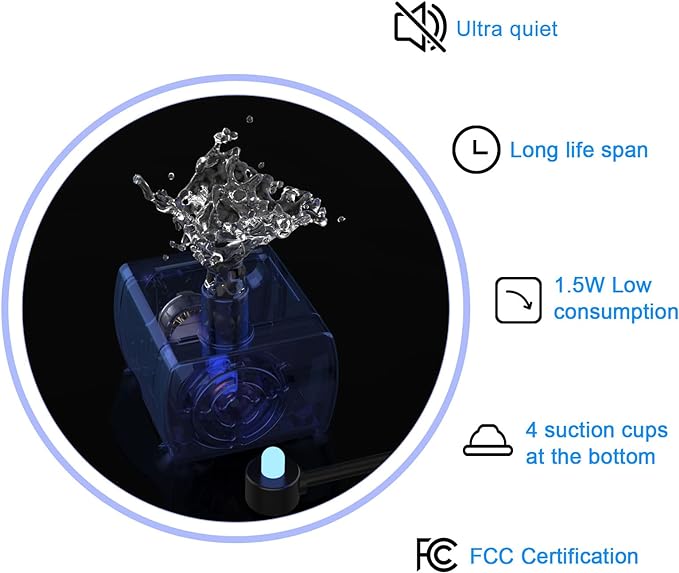 Wonder Creature Fontaine à eau en acier inoxydable pour chat, fontaine à chat de 2,4 L avec fenêtre de niveau d'eau et lumière LED pour alerte de manque d'eau, fontaine pour chat et chien avec 3 filtres et 1 tapis
