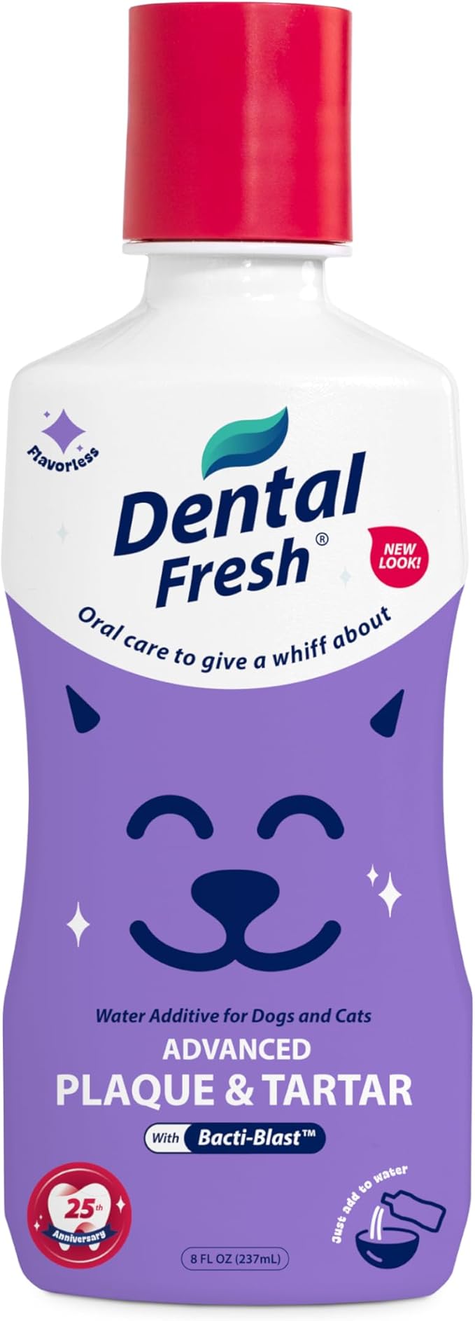 Dental Fresh Water Additive for Dogs and Cats, Advanced Formula, 8 Fl Oz, Plaque & Tartar Daily Oral Care Just Add to Water