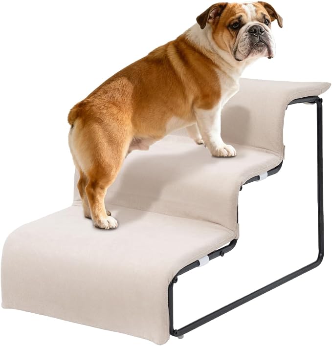 3-Step Pet Stairs with Soft Cushions for Small & Medium Pets Easy Climbing to Bed, Chair, Sofa, Windowsill Sturdy & Safe Design (Pet Stairs Only)