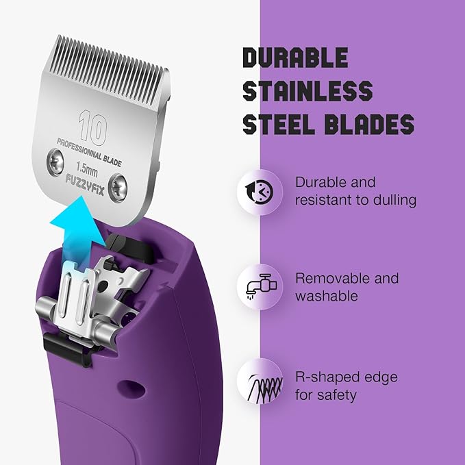 Professional Dog Grooming Clippers 2-Speed Detachable Blade 10# | Metal Guide Combs Kit for Thick Curly Coats Horse Animal Breeds Cats Low Noise Cordless Heavy Duty Pet Hair Trimmer Bluewave