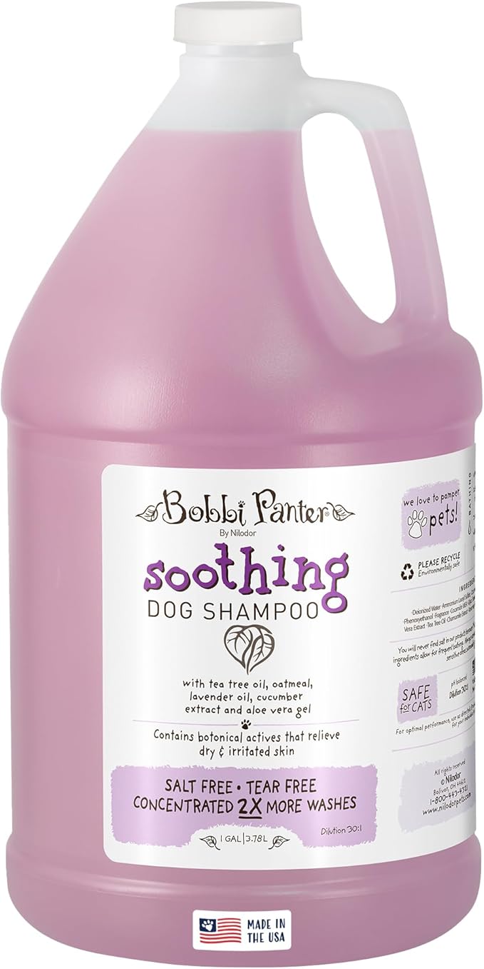 Bobbi Panter Soothing Dog Shampoo Tea Tree, Lavender, Cucumber & Oat Protein – Natural Formula for Sensitive Skin & Irritation Relief, Tear-Free, 30:1 Concentrate, 1 Gallon (Case of 4)