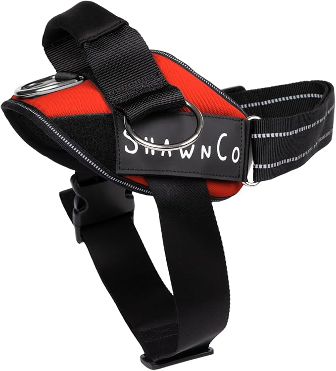 ShawnCo Essential Pro Dog Harness, No-Pull Pet Vest with 3 Leash Clips and Removable, Reflective Side Patches, Adjustable and Padded Harness for Small, Medium and Large Dogs (Mustang Red, L)