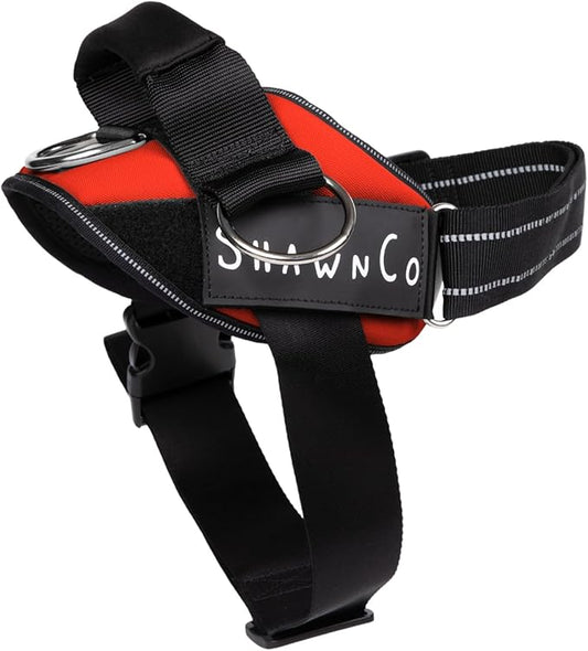 ShawnCo Essential Pro Dog Harness, No-Pull Pet Vest with 3 Leash Clips and Removable, Reflective Side Patches, Adjustable and Padded Harness for Small, Medium and Large Dogs (Mustang Red, L)