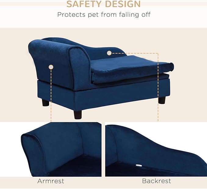 PawHut Luxury Fancy Dog Couch with Hidden Storage, Small Dog Sofa Bed with 2" Soft Foam, Modern Pet Furniture for Puppies & Little Breeds, Blue | Small Dog Sofa Bed with 2" Soft Foam, Modern Pet Furniture for Little Breeds