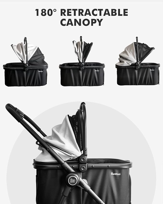 Pet Stroller for Small Dogs and Cats, One-Click Foldable Dog Stroller with Detachable Carrier & 3 Safety Tethers, Holds up to 33 lbs, Storage Basket & Cup Holder, Breathable Mesh, Black