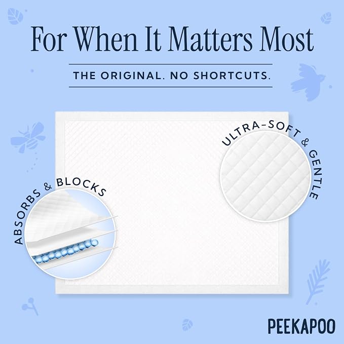 Peekapoo - The Original Disposable Baby Changing Pad Liners – 50 Pack | Super Soft, Waterproof, Ultra Absorbent | Portable, Travel-Friendly, Mess-Free Diaper Changes Anywhere | Super Soft, Waterproof, Ultra Absorbent, Fragrance-Free, No Dyes, 24 x 18 I...