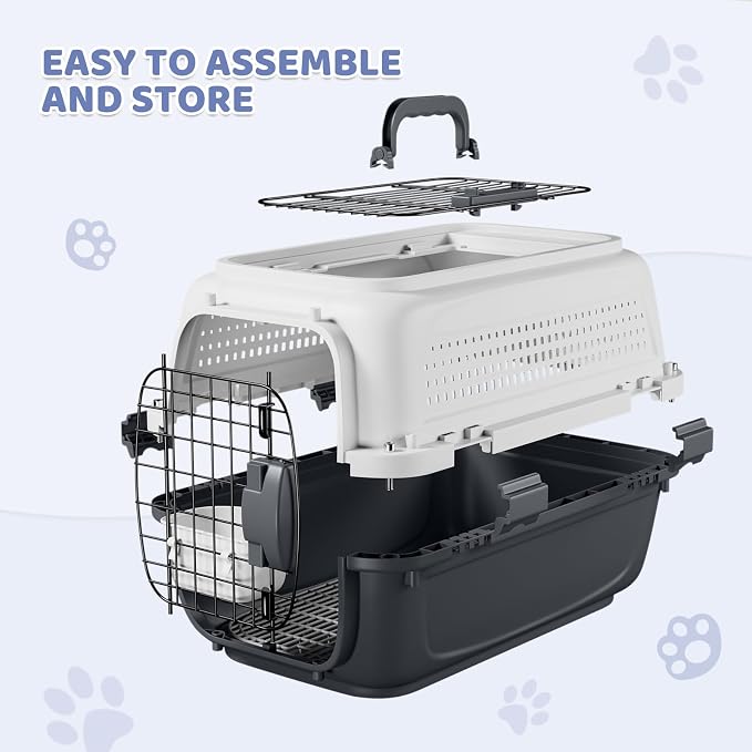 Magshion 22 Inch Hard-Sided Dog Cat Carrier, Grey | Top&Front Door Access, Plastic Dog Kennel for Traveling, Durable Handle, Ventilation, Detachable Pet Bowl, For Pet Up 26 lbs