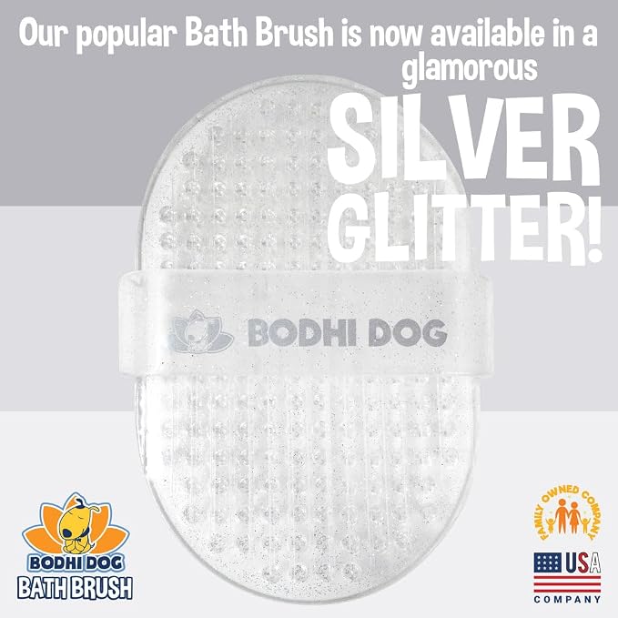 Bodhi Dog Shampoo Brush - Pet Grooming & Bath Supplies for Dogs and Cats - Bath Brush for Long & Short Hair - Premium Scrubber for Shower, Showerhead, Sprayer & Bathing (One Pack, Silver)