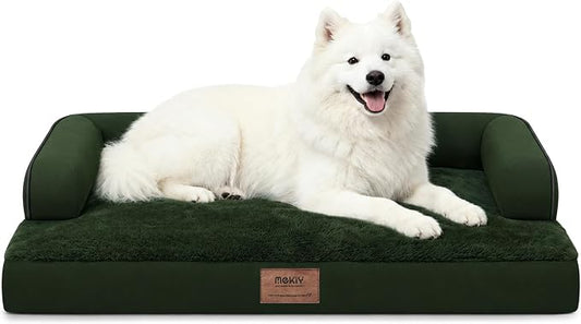 Orthopedic XL Dog Bed with Bolster for Extra Large Size Dogs | Pillow Support for Neck Relief, Egg Crate Foam, Skin-Friendly Surface, Waterproof Liner, Anti-Slip Bottom, 42 x 30 Inch