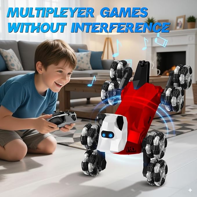 NQD® Robot Dog Toy, 360°Rotate Remote Control Robot Dog with Dancing & Sound FX, Remote Control Cars RC Stunt Robotic Dogs with LED Eyes, Electronic Pet Toys Gifts for Boys Kids Age 3-5 6-7 8-12