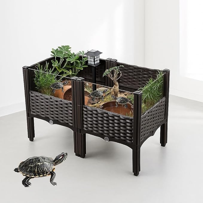 Elevated Turtle Habitat Box, Black Woven Design, 2-Tier Elevated Combination, with The Option to Increase The Number of Combinations, Turtle Habitat, Breeding Box