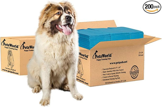 PetsWorld Enormous Dog Pee Pads 37"x54" 200 Count – XXXL Pet Pee Pads for Giant Dogs & Pets, Heavy Duty Leak-Proof Dog Training Pads, Super Absorbent Quick-Dry Potty Pads with Adhesive Tabs