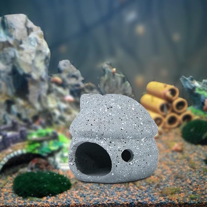 Cute Mushroom Aquarium Decorations, Ceramic Fish House Decor, Small Pleco Shelter Caves, Betta Fish Tank Accessories, Mushroom Shape Shrimp Fish Tank Decorations Stone Color - Grey