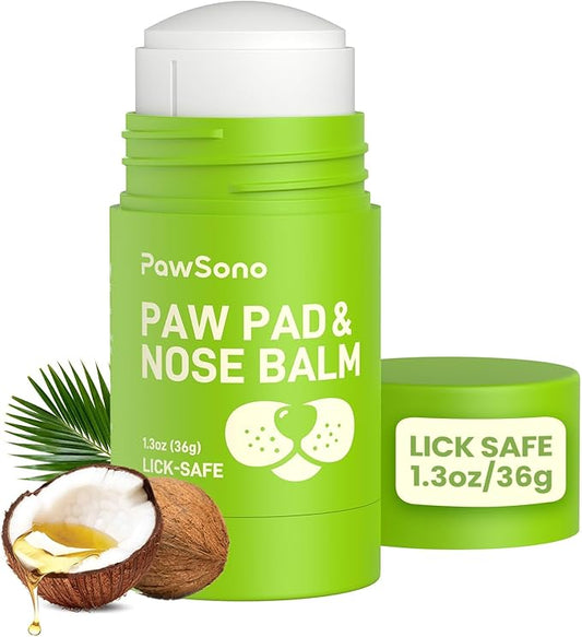 PawSono Lick-Safe Dog Paw & Nose Balm with Coconut Oil | All-Natural Moisturizer & Soother for Dry, Cracked Pads & Snout | Heat & Cold Pavement Protection Wax | Horse Hoof, Joint Care (M (1.3 oz))