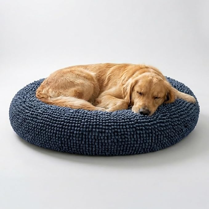 Muddy Mat® Cloud K-9 Bed for Dogs & Cats, Soft & Relaxing Donut Dog Bed, Chenille Material, Removable Cover, Washable & Dryer Safe–Navy Blue Large(40'x40')