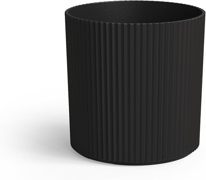 Mayne Haven 12-Inch Fluted Planter, Round Planters for Outdoor Plants, Lightweight Concrete Look Plant Pots for Porch, Patio, Garden and Entryway Décor, Black