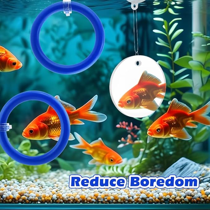 2pcs Bettas Fish Enrichment Toys Ring, with Mirror/Floating Ball, Exercise Floating Mirrors and Training Ring for Fish Tank, Aquarium Feeding Rings Accessories